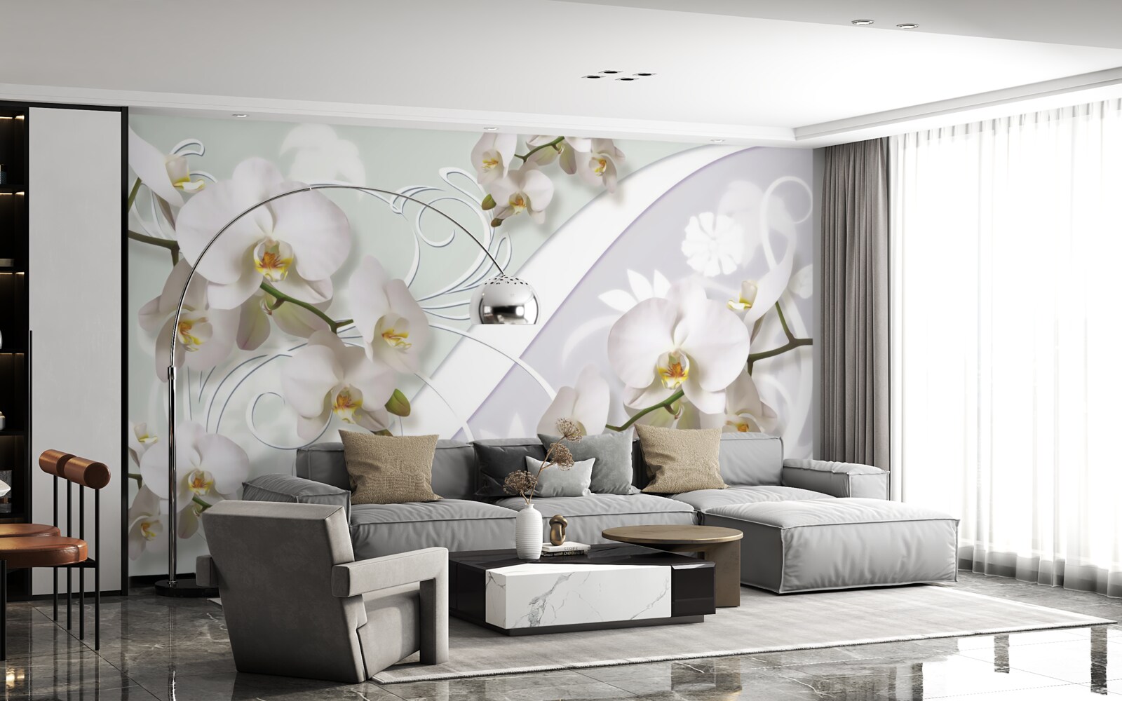 Фотошпалери білі орхідеї на білому тлі