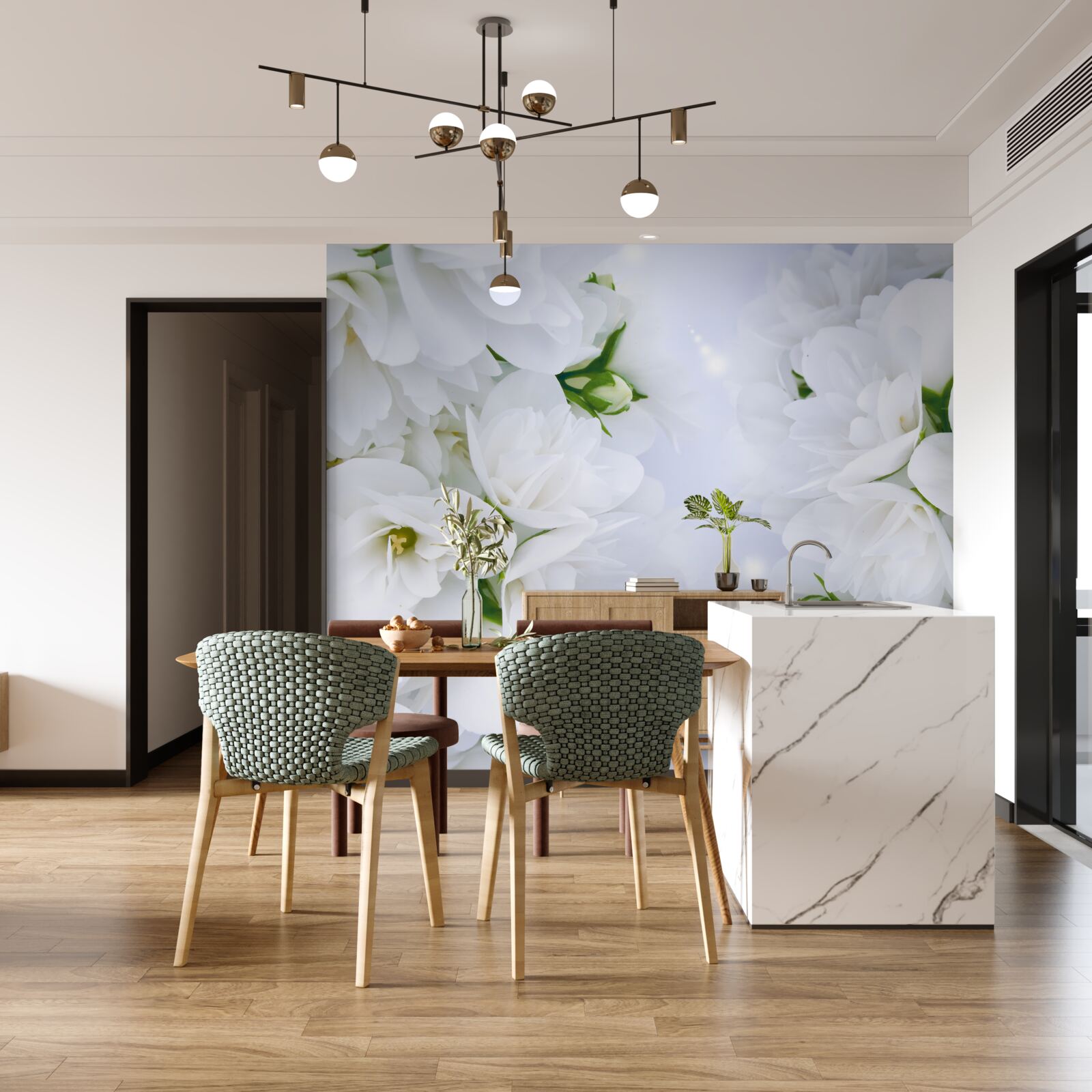 Фотошпалери квіти великі та білі