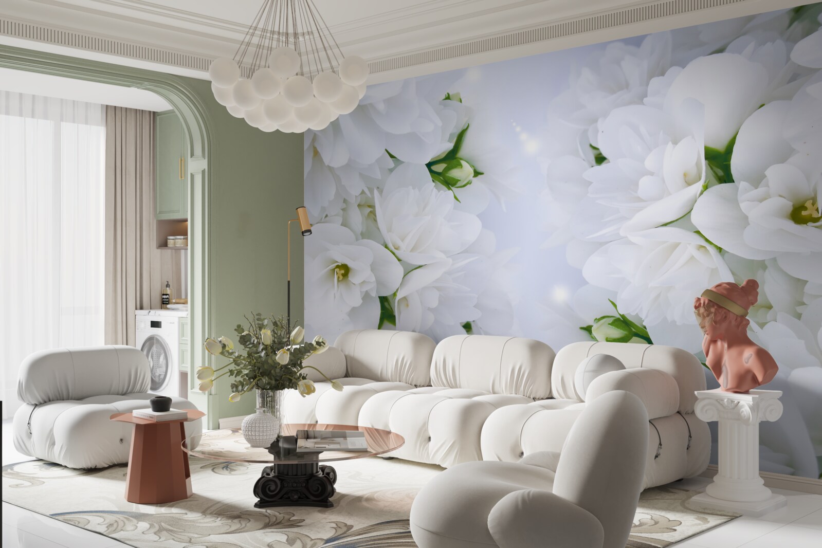 Фотошпалери квіти великі та білі