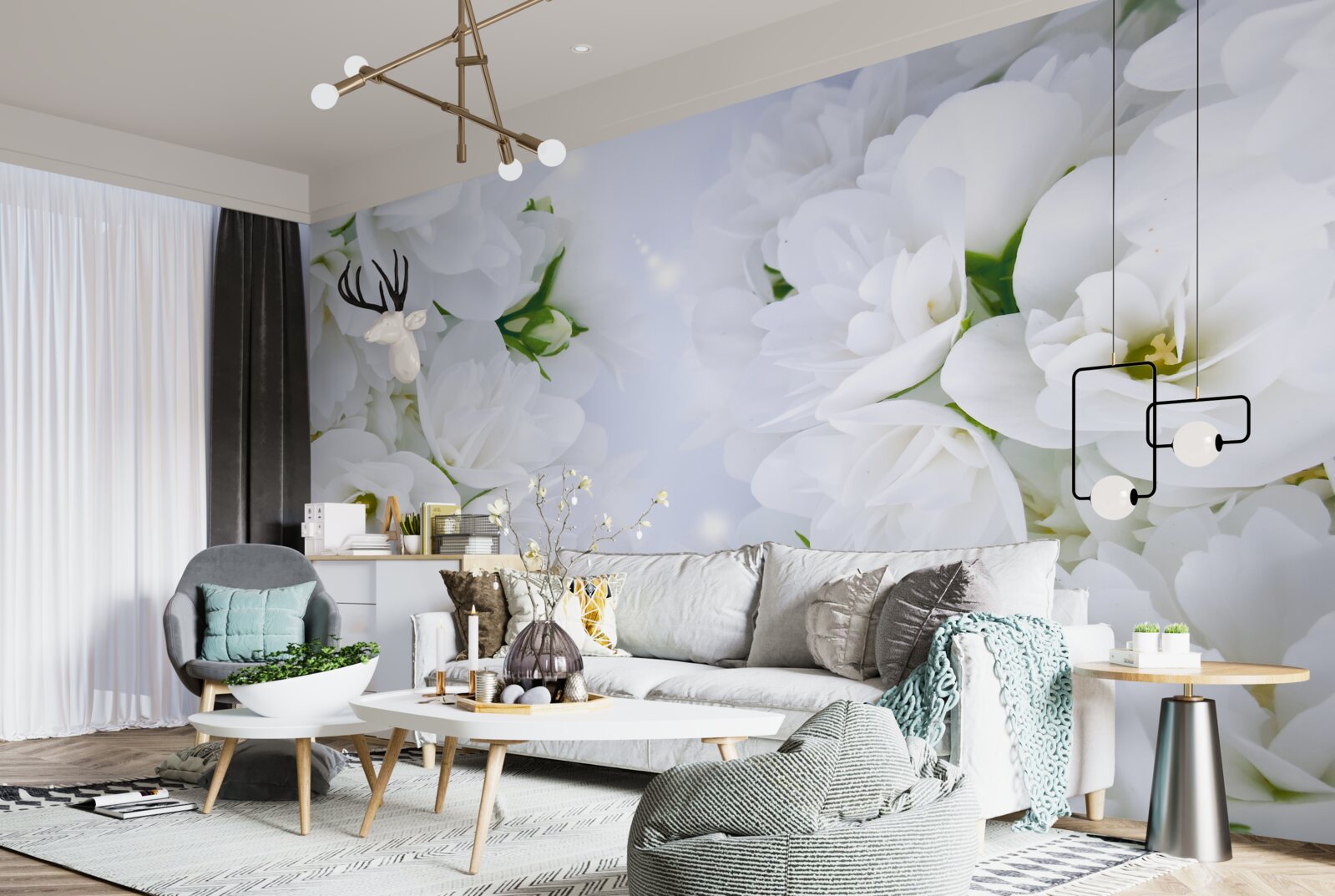 Фотошпалери квіти великі та білі