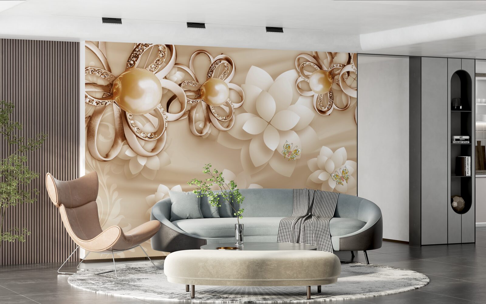 Фотошпалери квітки магнолії білосніжні з золотистими відблисками