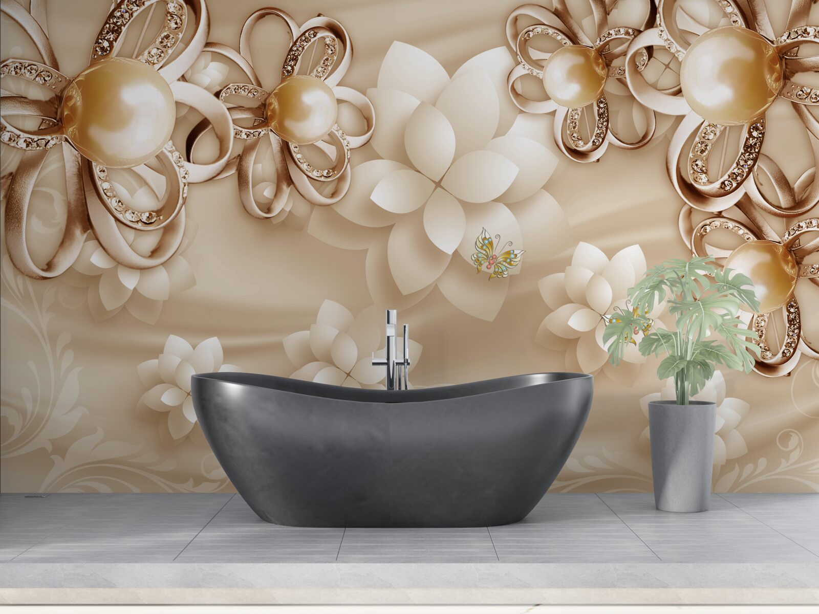 Фотошпалери квітки магнолії білосніжні з золотистими відблисками