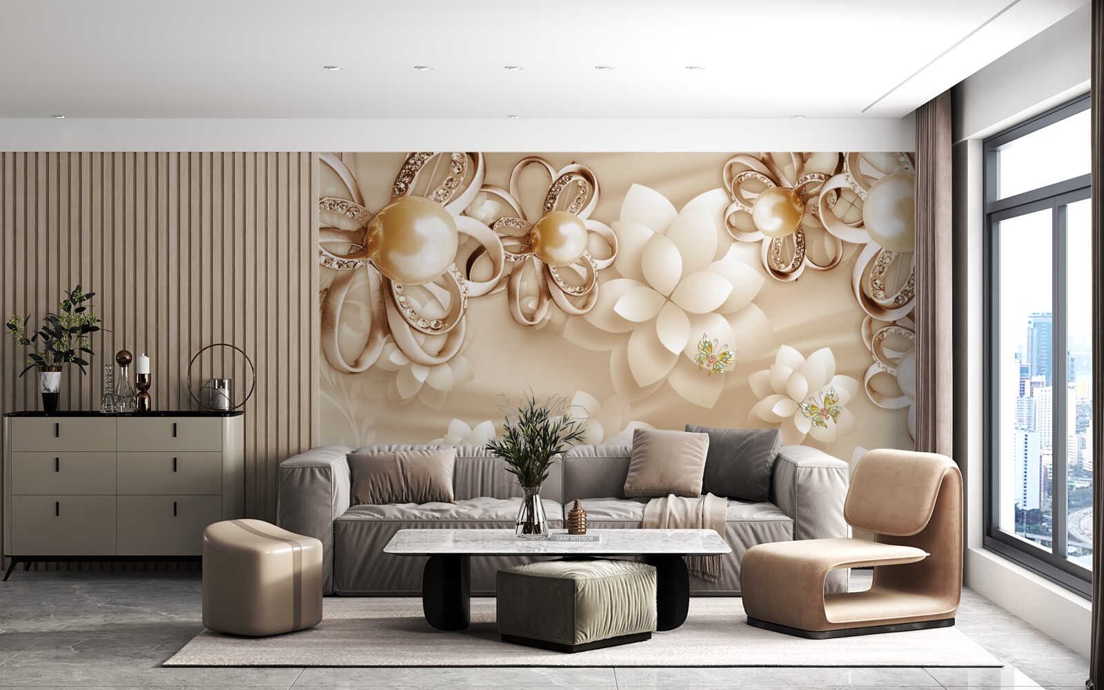 Фотошпалери квітки магнолії білосніжні з золотистими відблисками