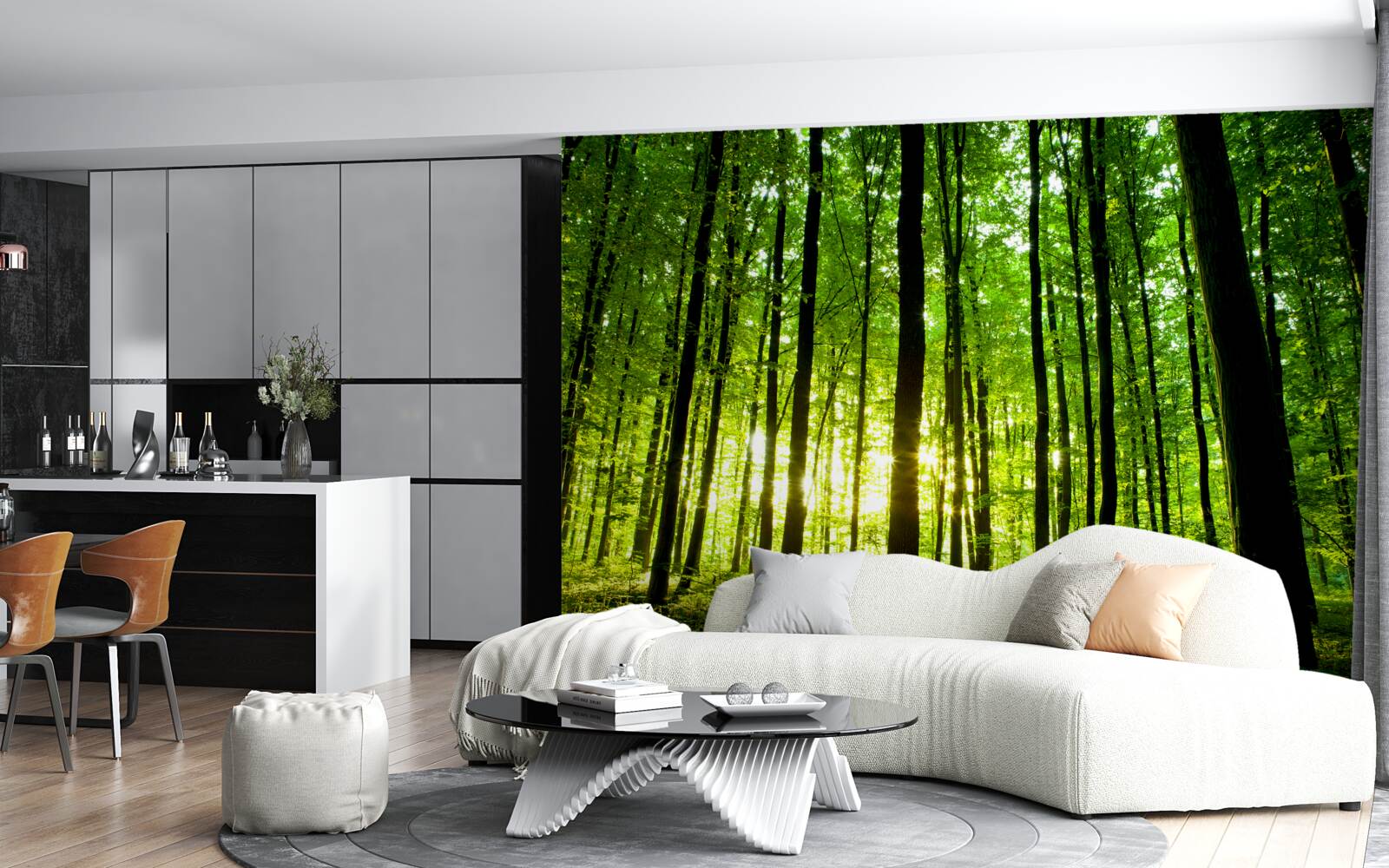 Фотошпалери сонячні промені проникають крізь густий гай