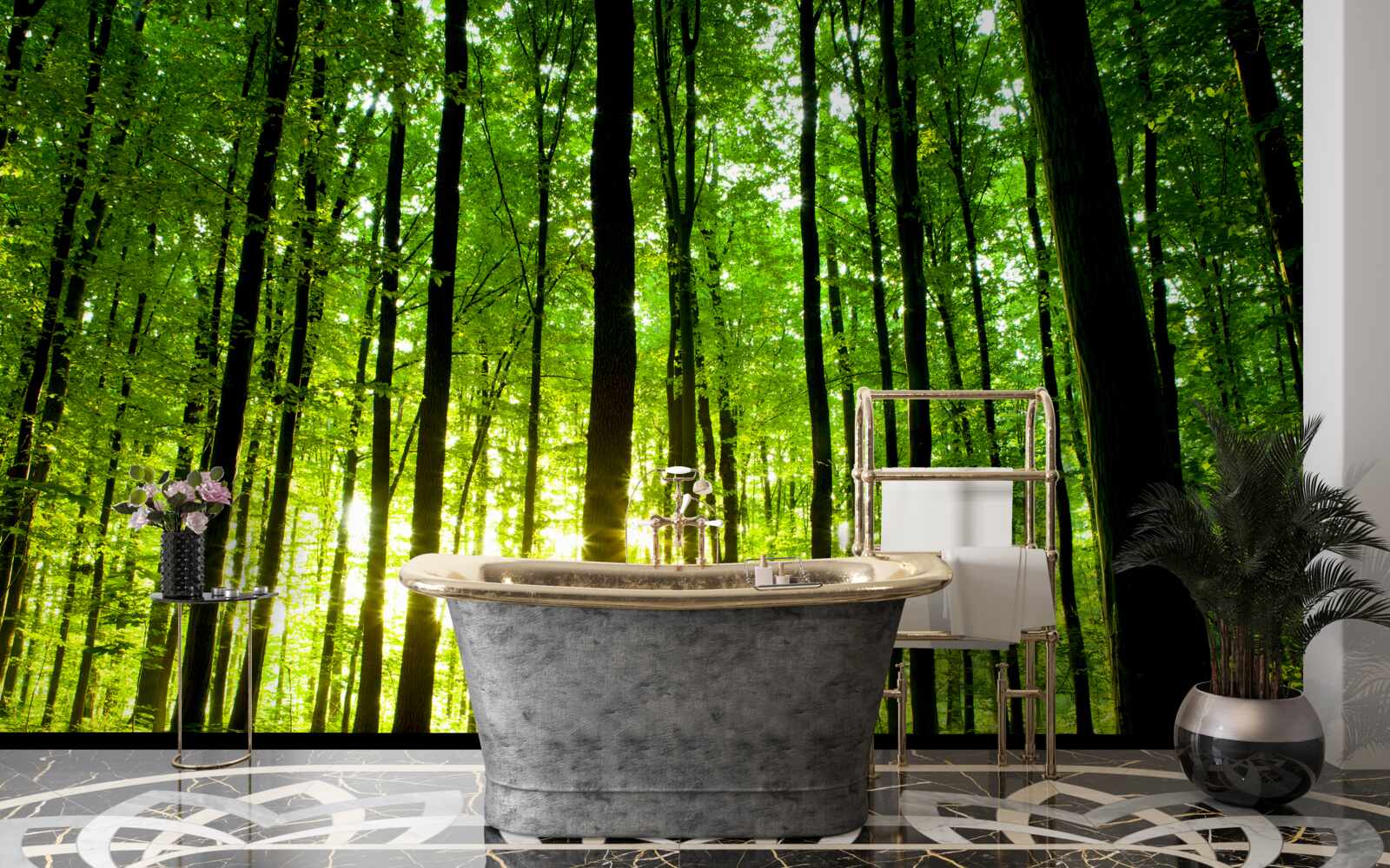 Фотошпалери сонячні промені проникають крізь густий гай