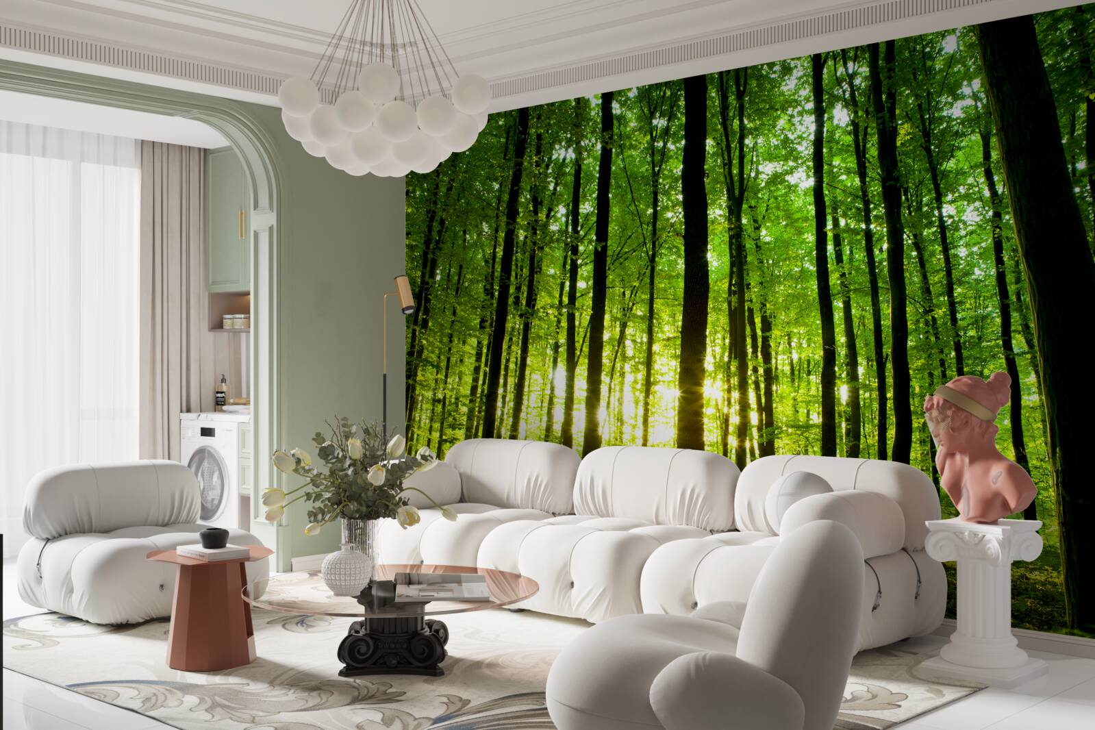 Фотошпалери сонячні промені проникають крізь густий гай