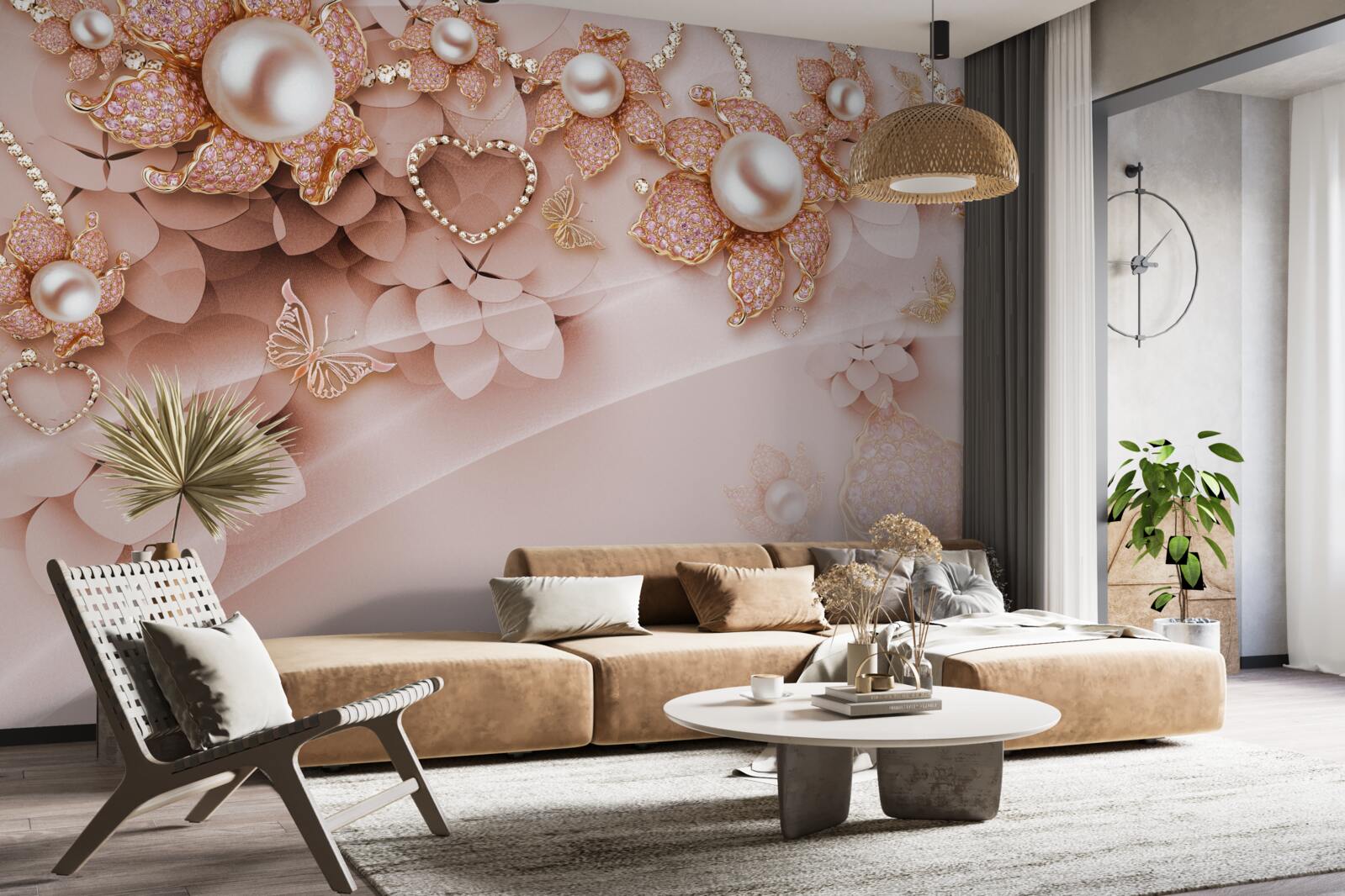 Фотошпалери перлини у формі квітки в золотій оправі