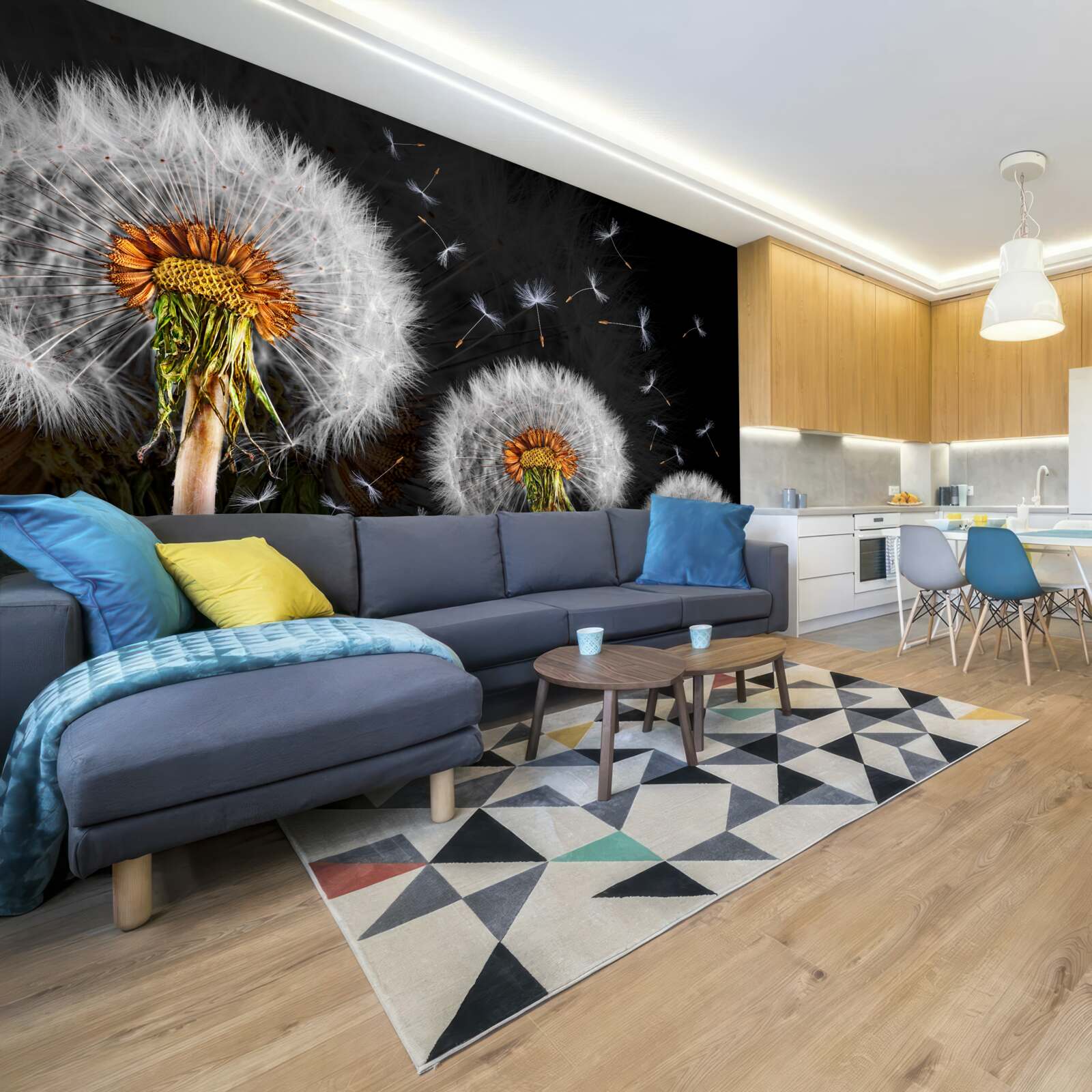 Фотошпалери зростаючі, розкидані пелюстки кульбаби