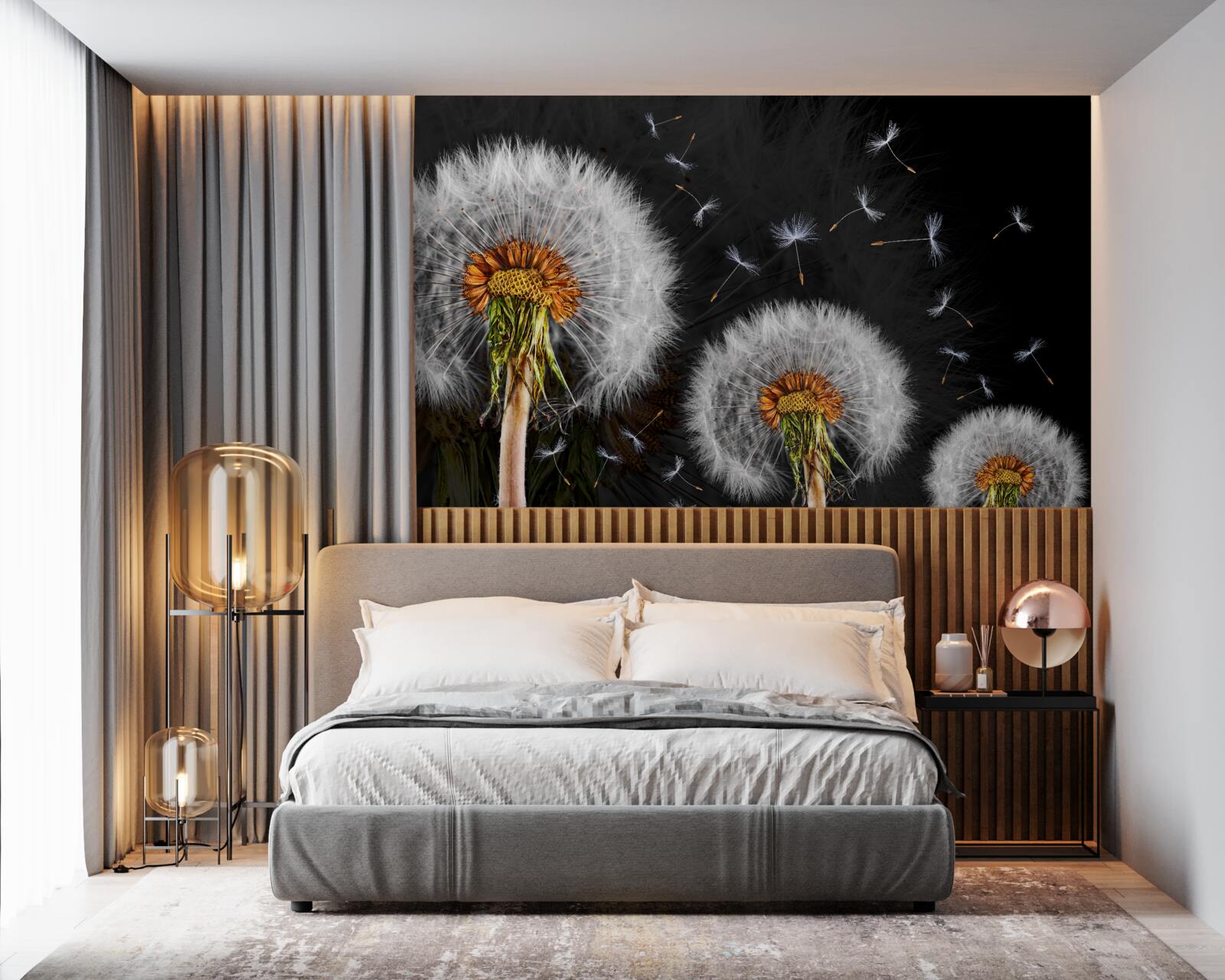 Фотошпалери зростаючі, розкидані пелюстки кульбаби