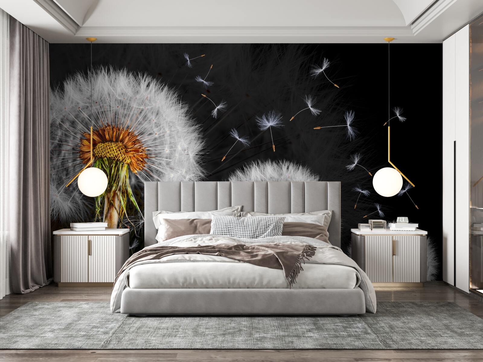 Фотошпалери зростаючі, розкидані пелюстки кульбаби