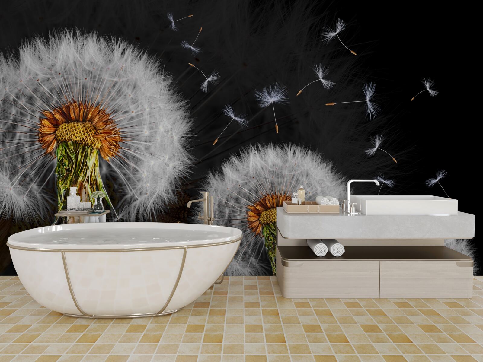 Фотошпалери зростаючі, розкидані пелюстки кульбаби