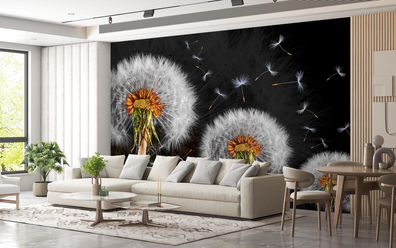 Фотошпалери зростаючі, розкидані пелюстки кульбаби