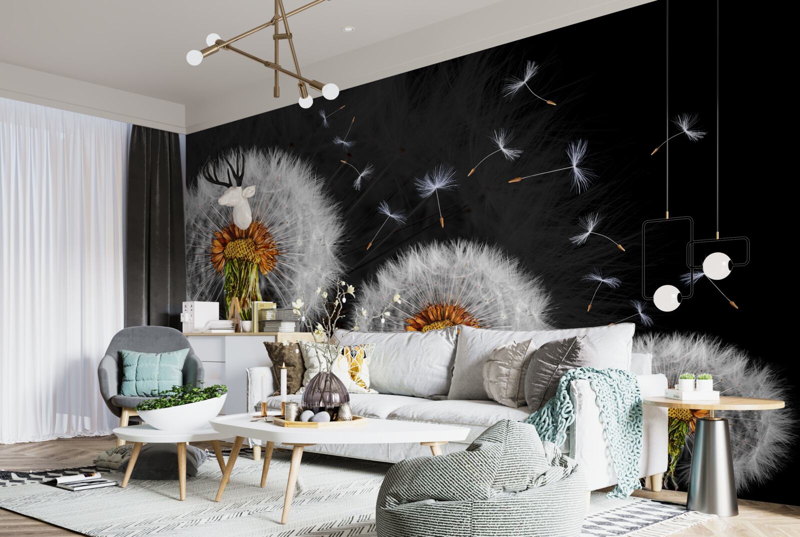 Фотошпалери зростаючі, розкидані пелюстки кульбаби