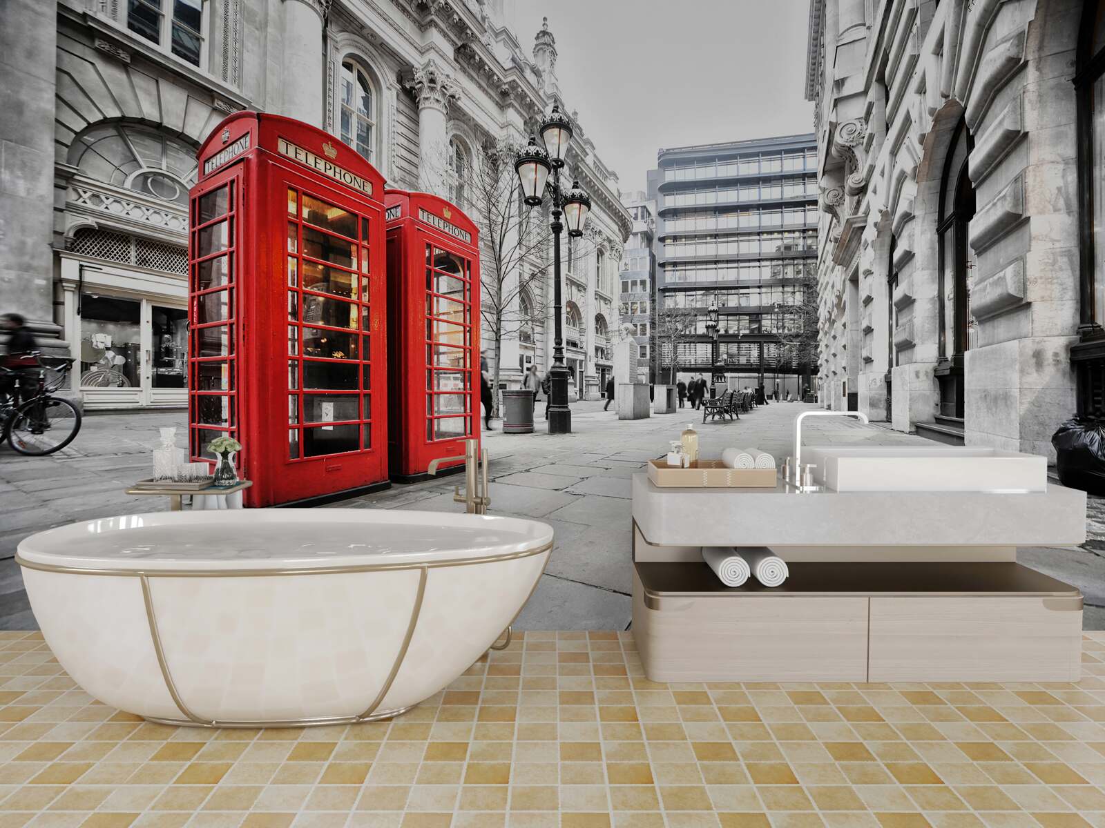 Фотошпалери червоні телефонні будки на вулицях