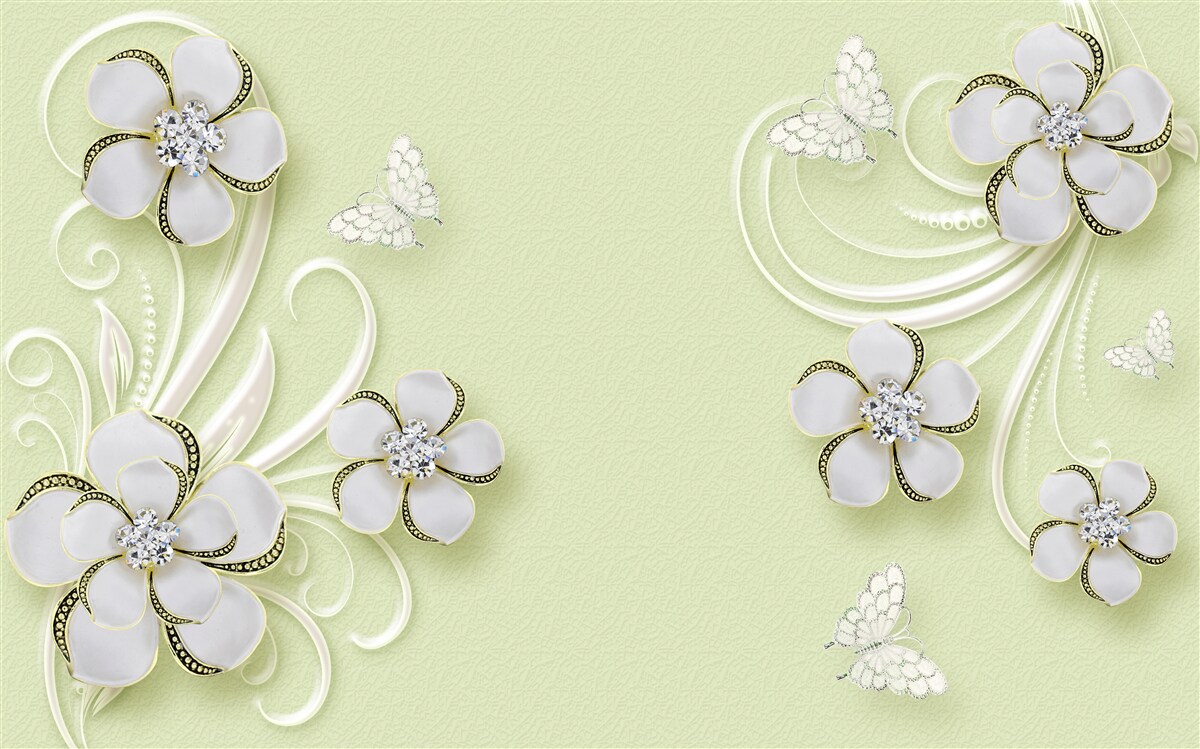 Фотошпалери на білосніжних квітах оселилися золотисті метелики