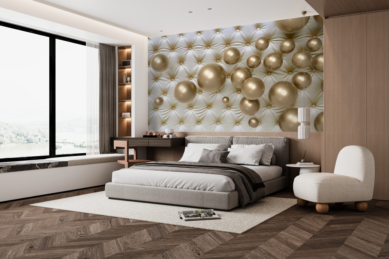 Фотошпалери золоті намистини на шкіряній обкладинці