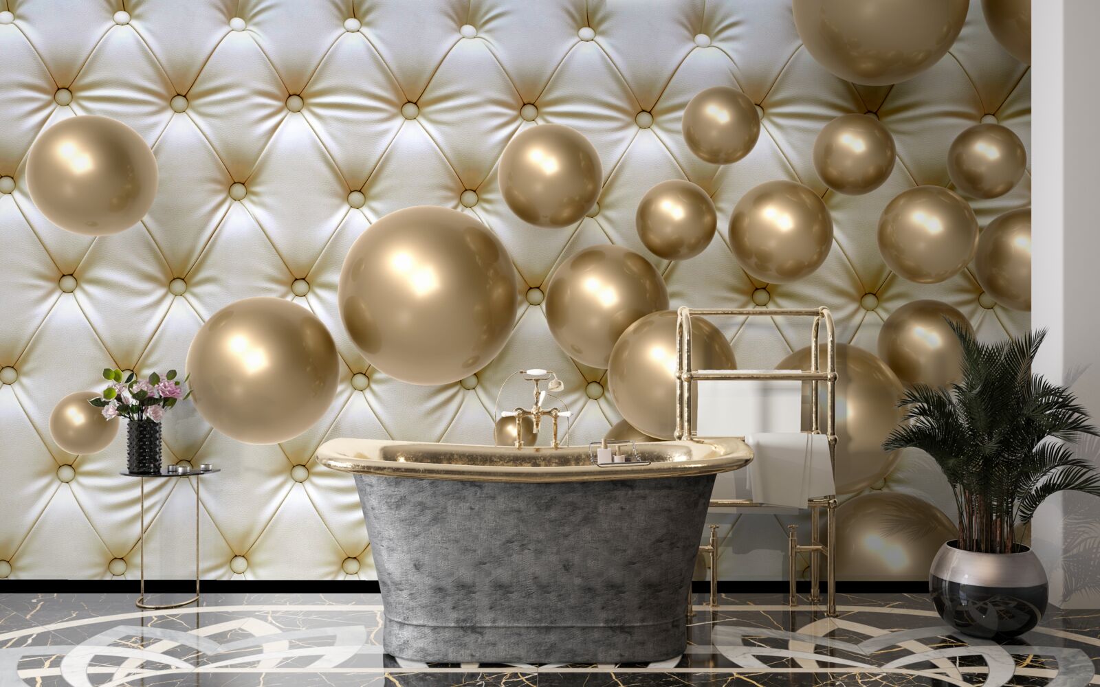 Фотошпалери золоті намистини на шкіряній обкладинці