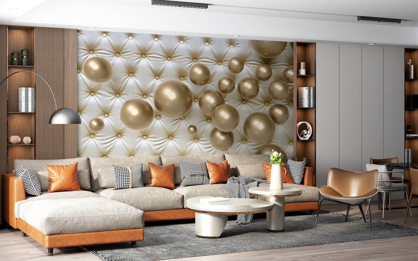 Фотошпалери золоті намистини на шкіряній обкладинці