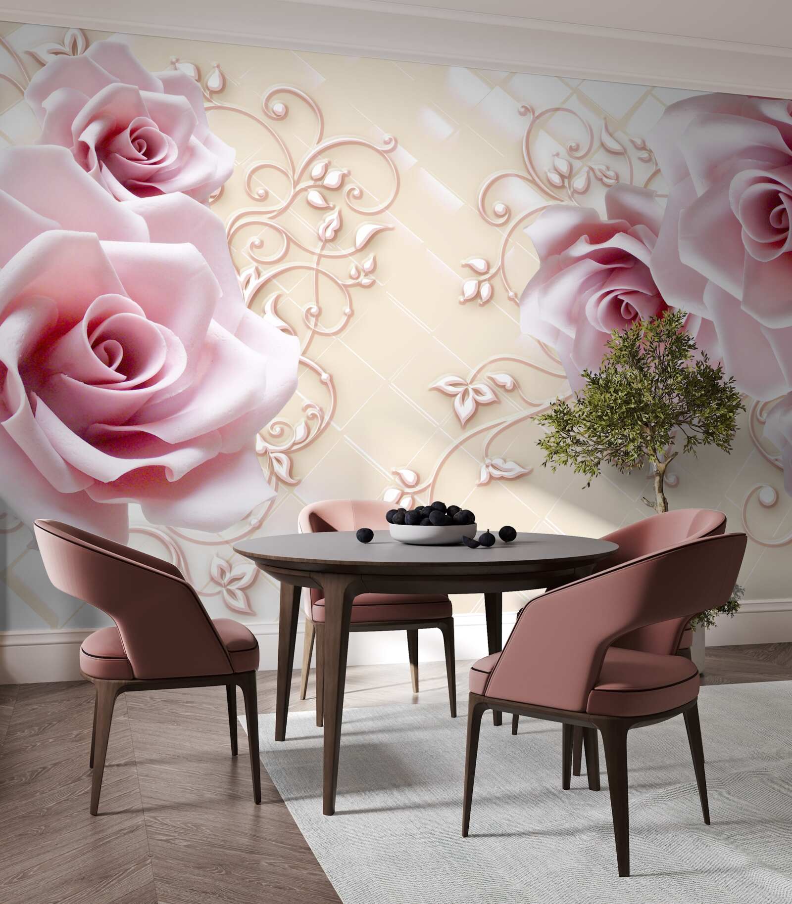 Фотошпалери пудрово-рожеві троянди