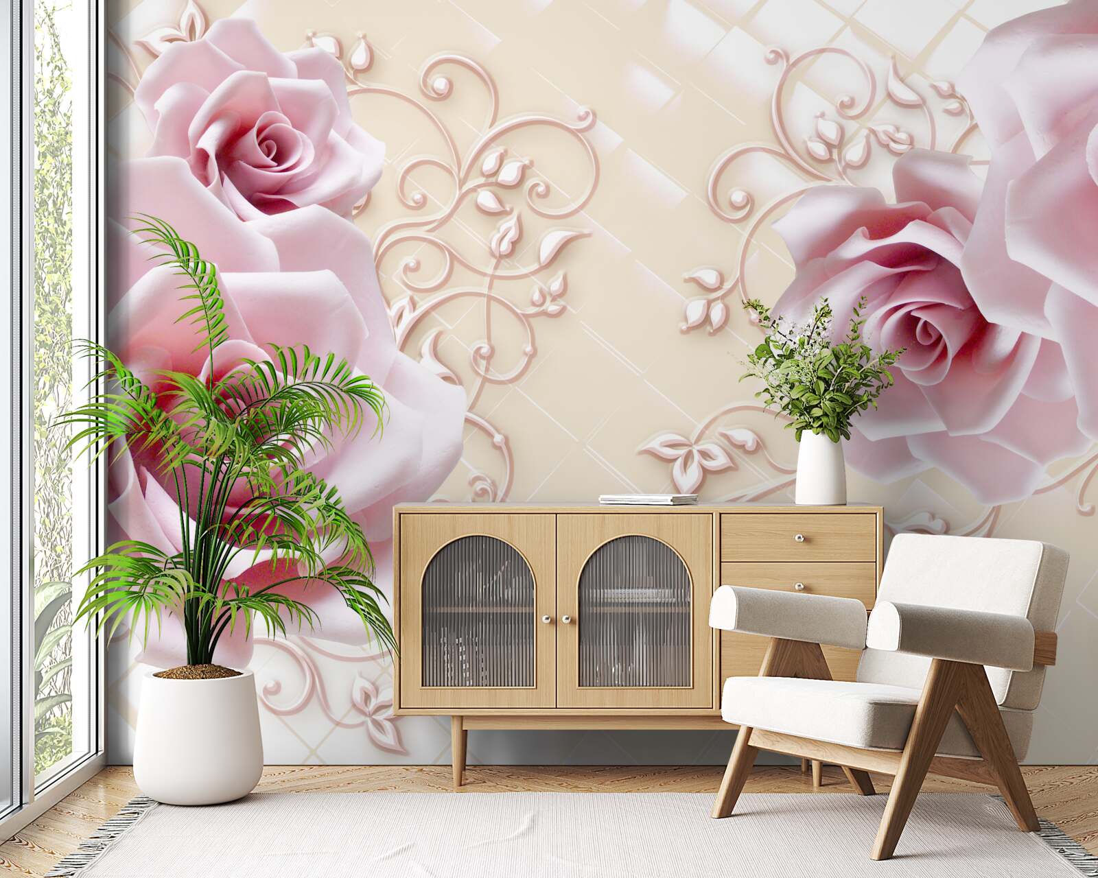 Фотошпалери пудрово-рожеві троянди
