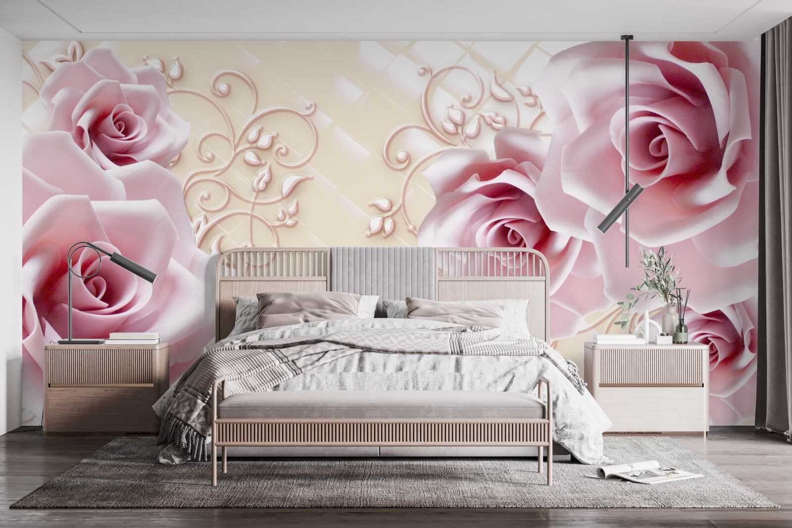 Фотошпалери пудрово-рожеві троянди