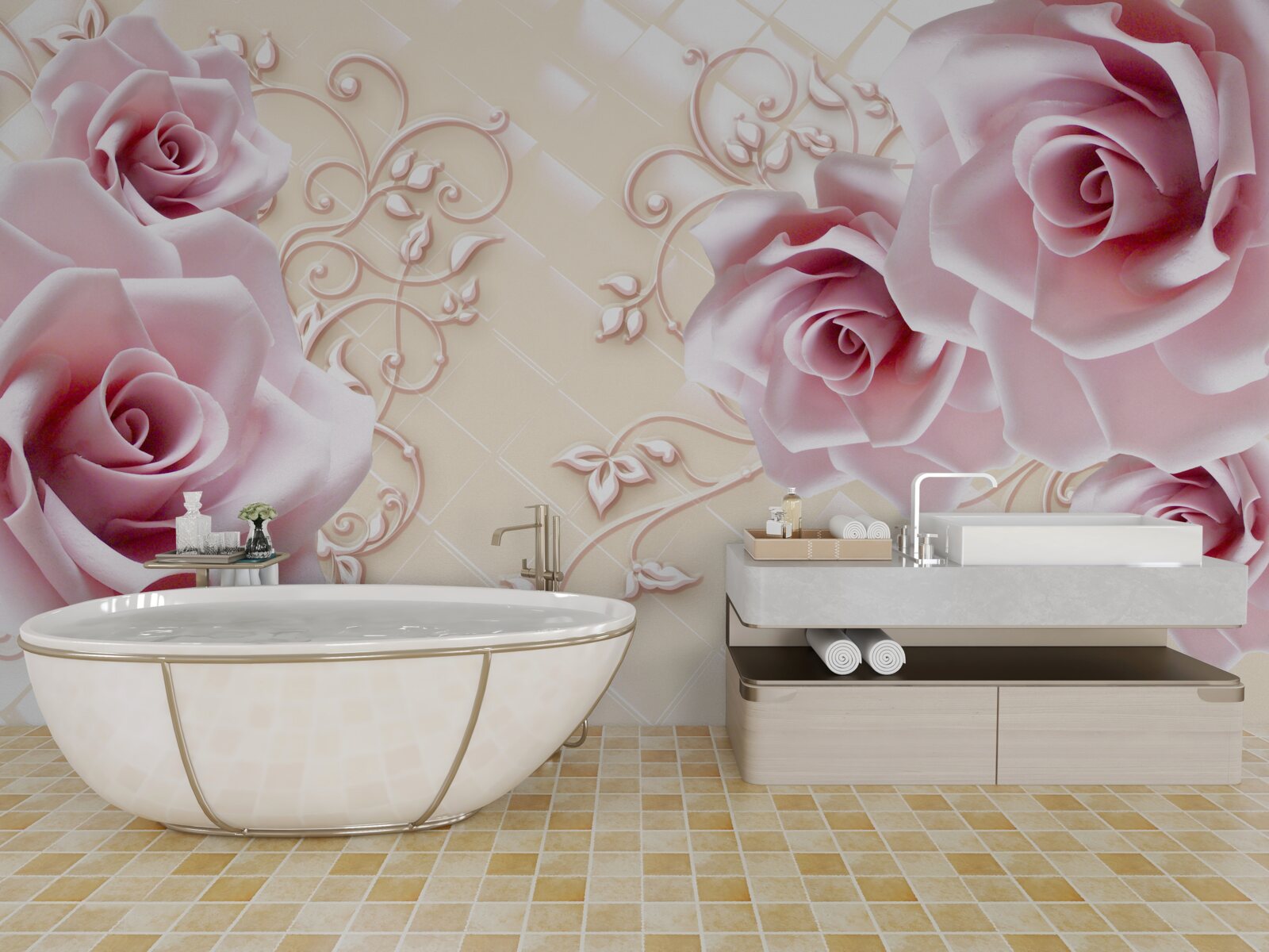 Фотошпалери пудрово-рожеві троянди