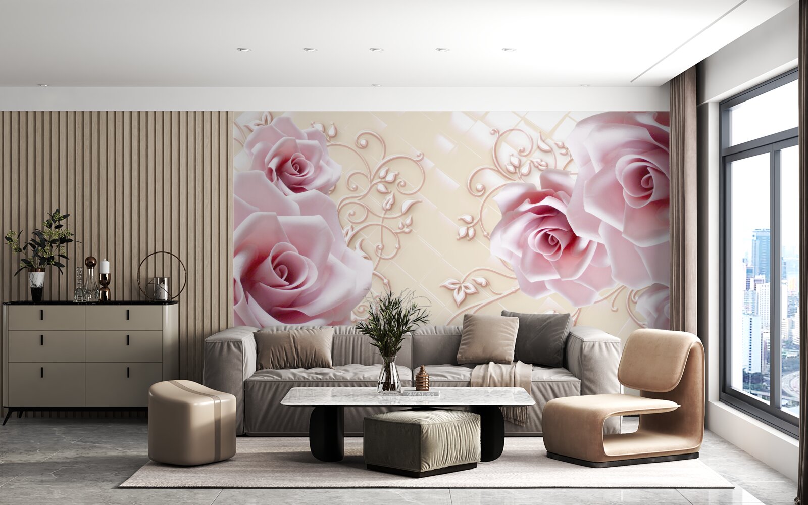 Фотошпалери пудрово-рожеві троянди