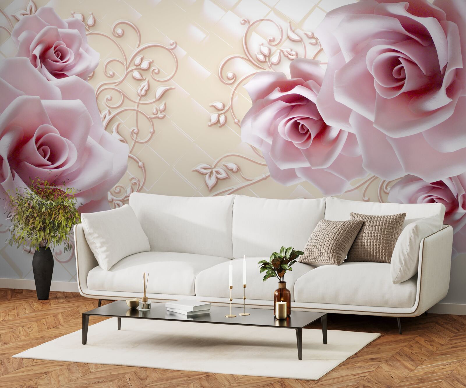 Фотошпалери пудрово-рожеві троянди