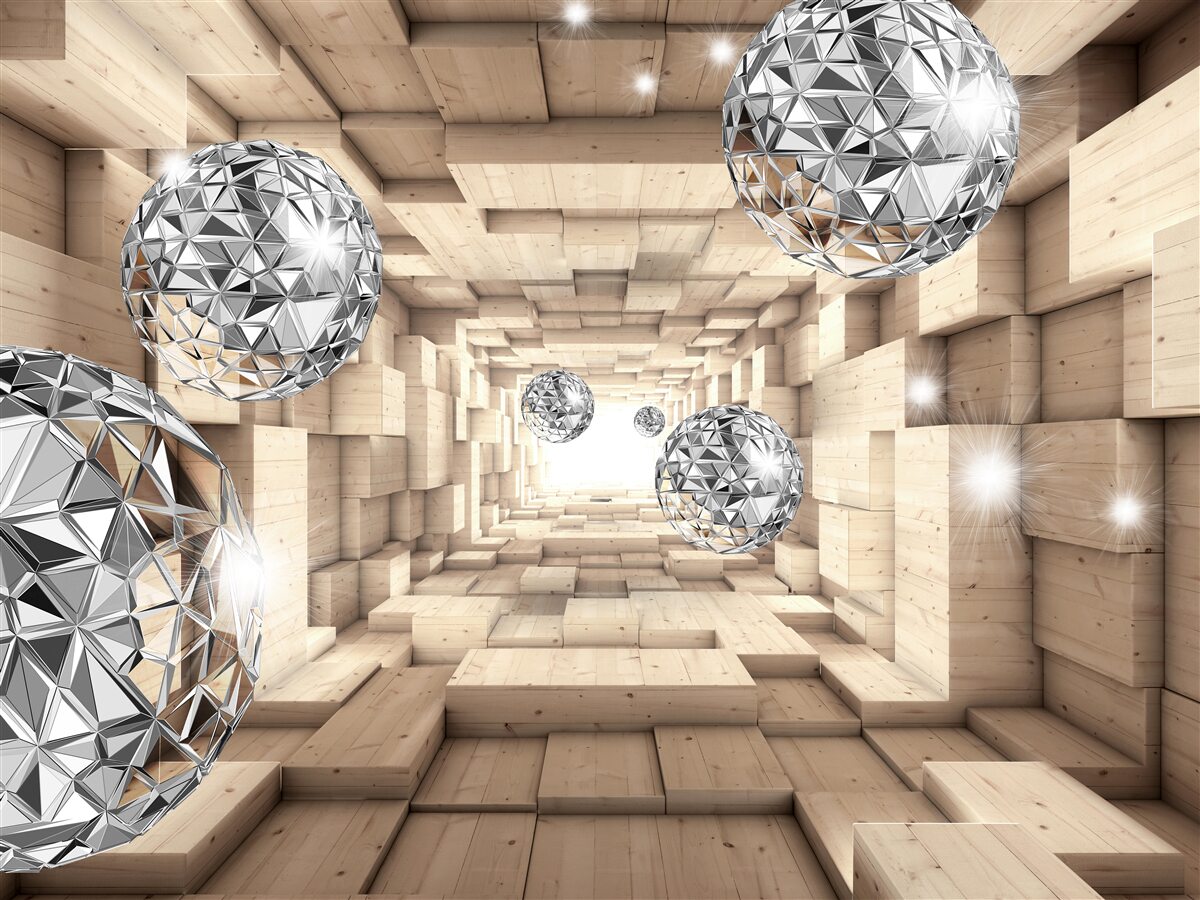 Фотошпалери срібні кулі в бронзовому проході