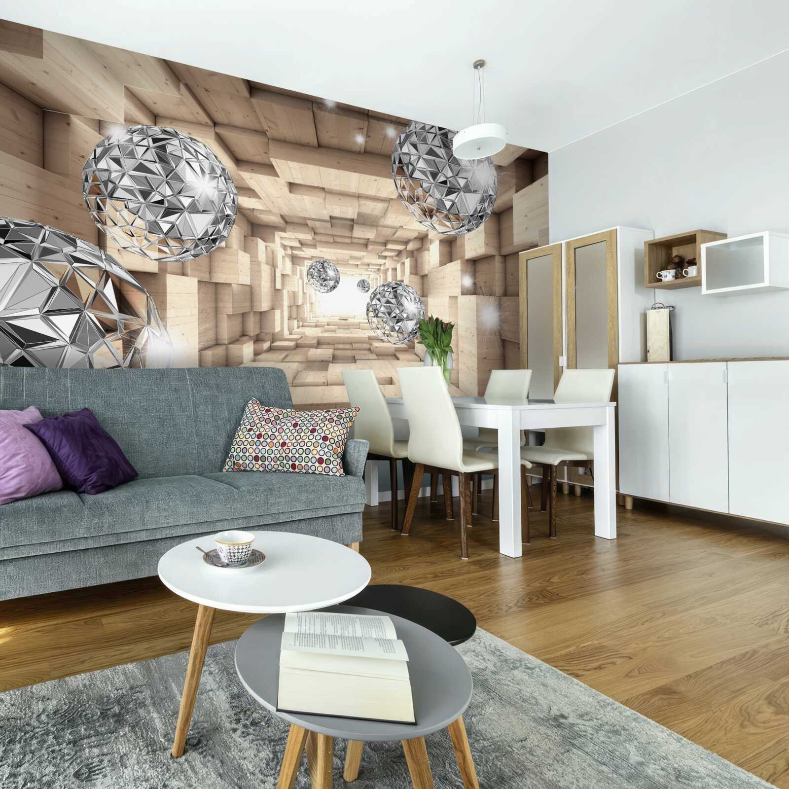 Фотошпалери срібні кулі в бронзовому проході