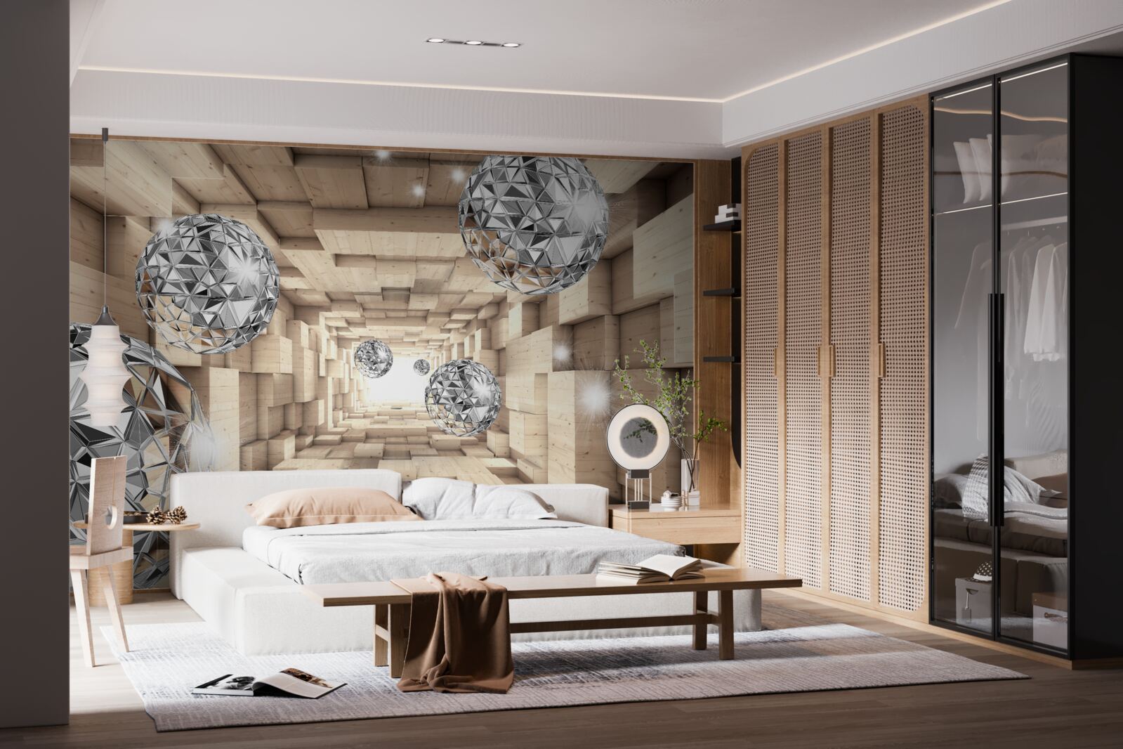 Фотошпалери срібні кулі в бронзовому проході