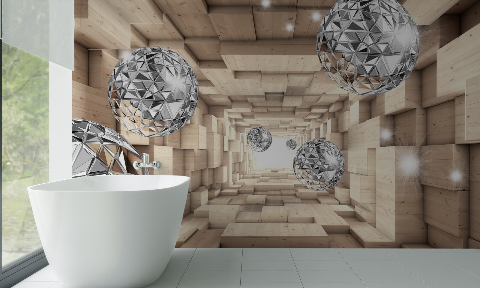 Фотошпалери срібні кулі в бронзовому проході