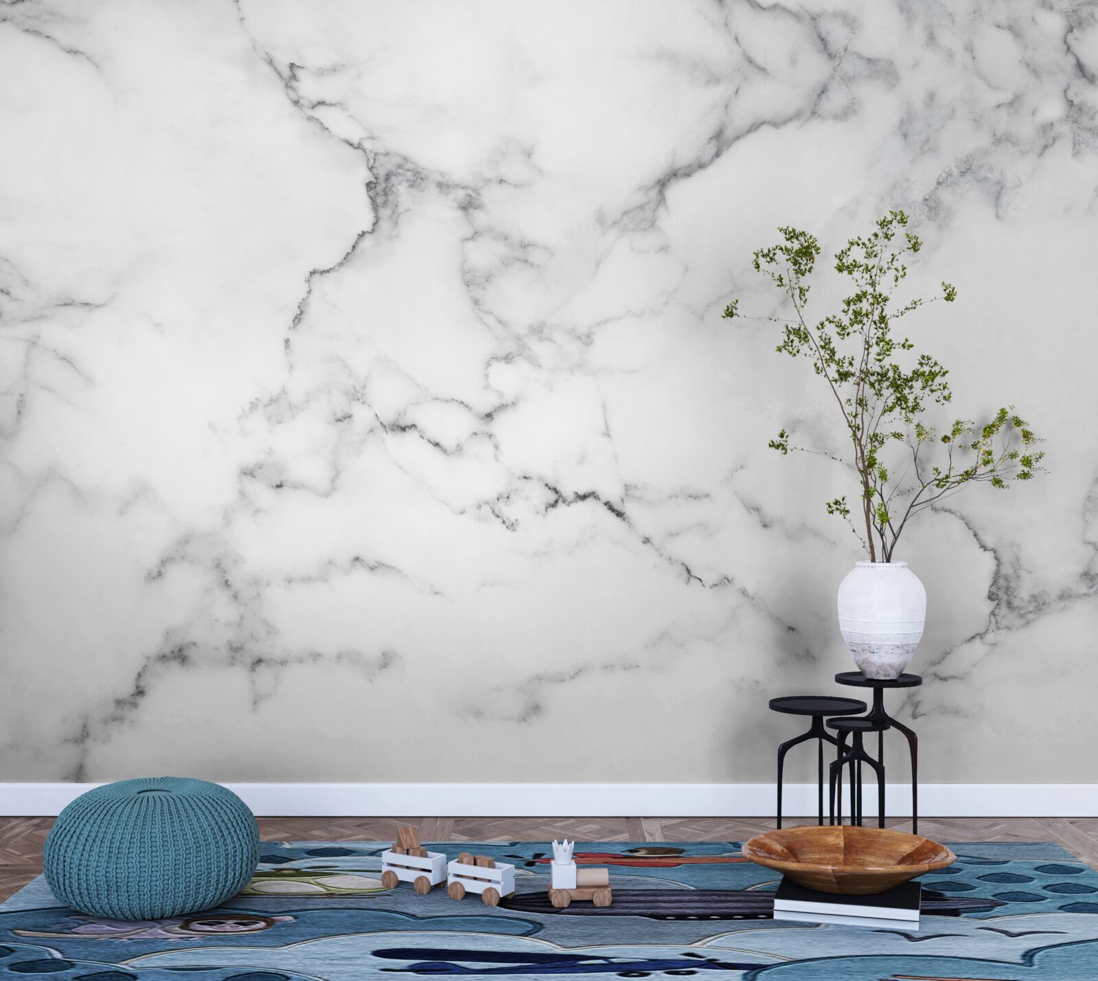 Фотошпалери білий мармур з чорними візерунками