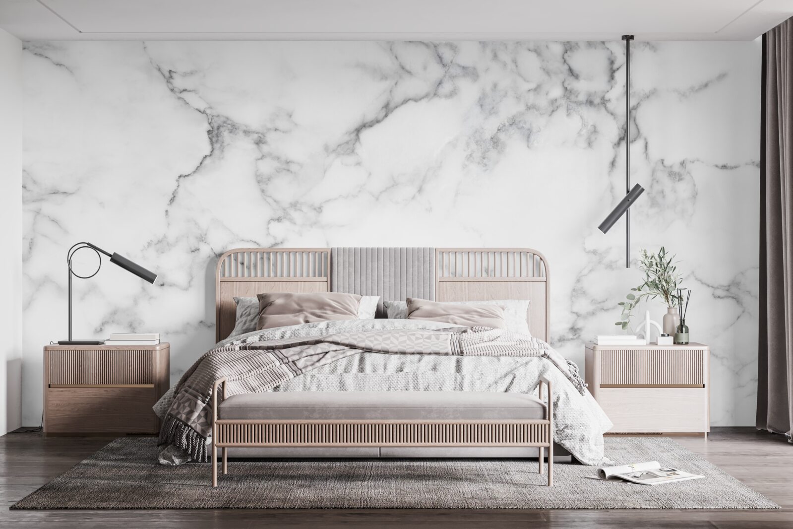 Фотошпалери білий мармур з чорними візерунками