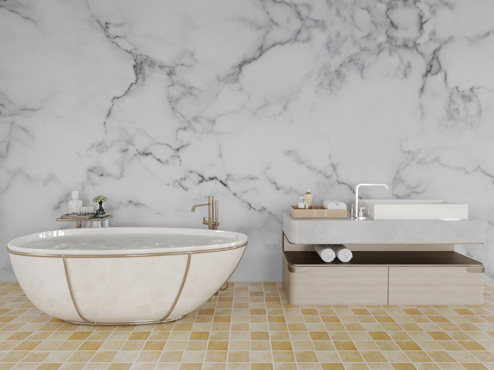 Фотошпалери білий мармур з чорними візерунками