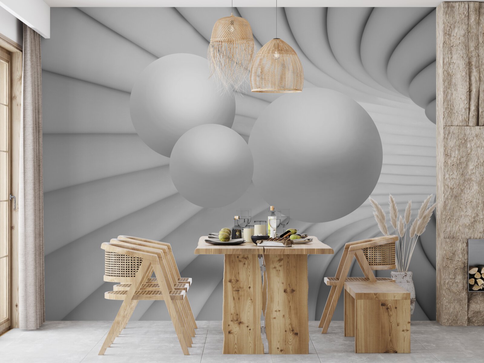 Фотошпалери перспектива тунелю заповнена срібними кульками