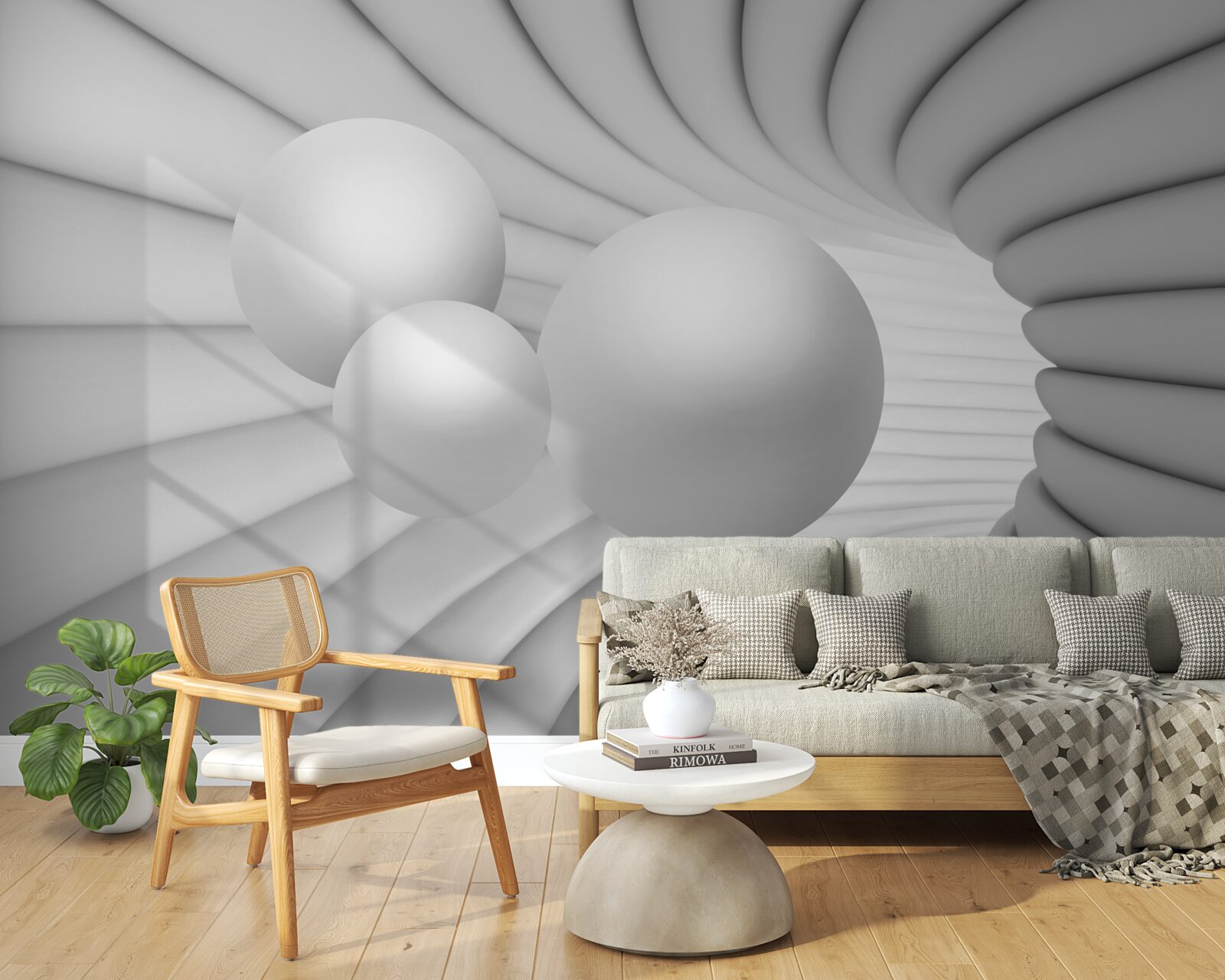 Фотошпалери перспектива тунелю заповнена срібними кульками