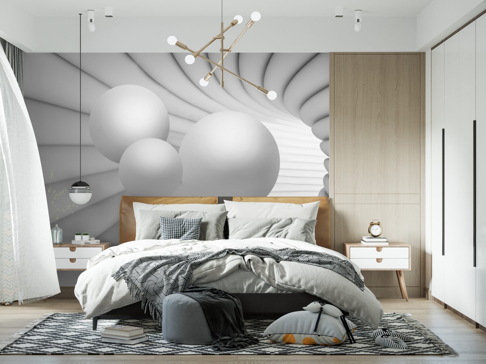 Фотошпалери перспектива тунелю заповнена срібними кульками