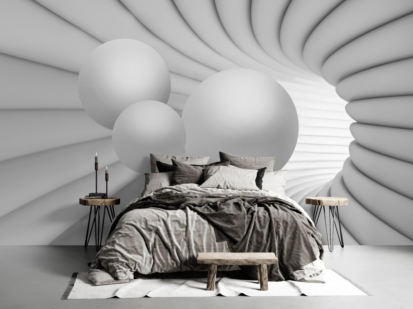 Фотошпалери перспектива тунелю заповнена срібними кульками