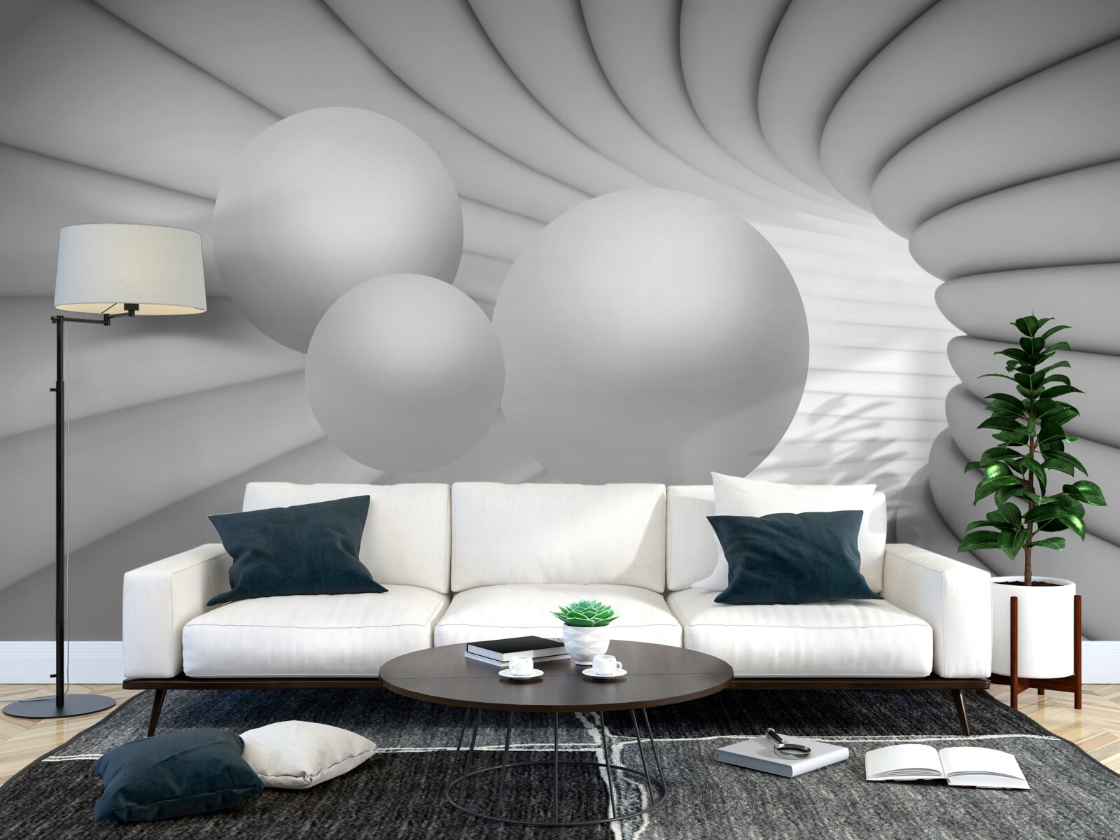 Фотошпалери перспектива тунелю заповнена срібними кульками