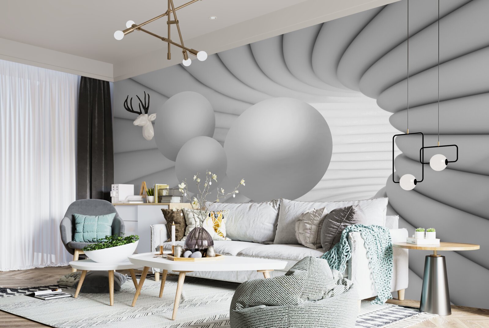 Фотошпалери перспектива тунелю заповнена срібними кульками