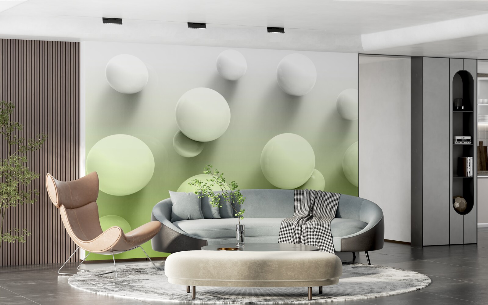 Фотошпалери градієнтні плаваючі білі кульки