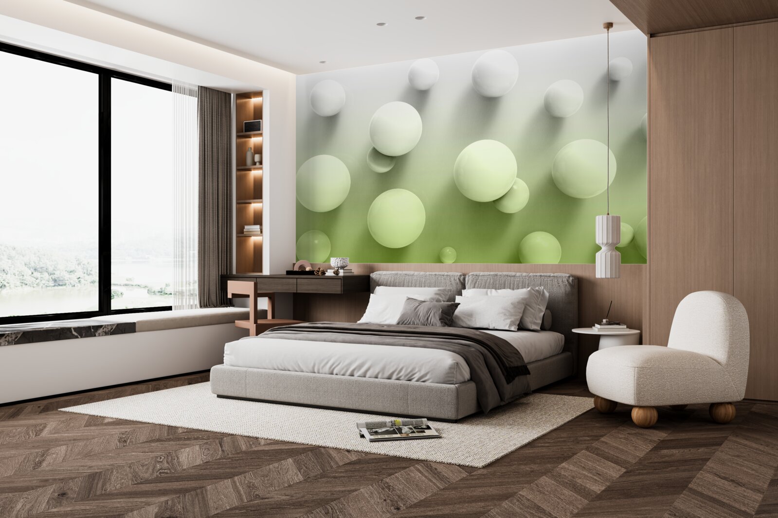 Фотошпалери градієнтні плаваючі білі кульки