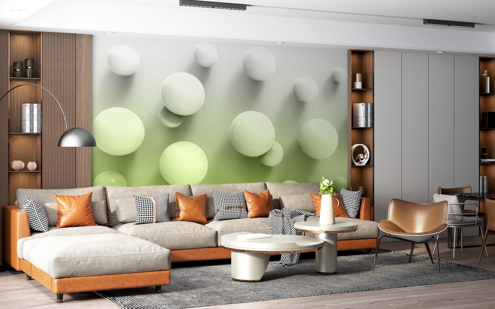 Фотошпалери градієнтні плаваючі білі кульки