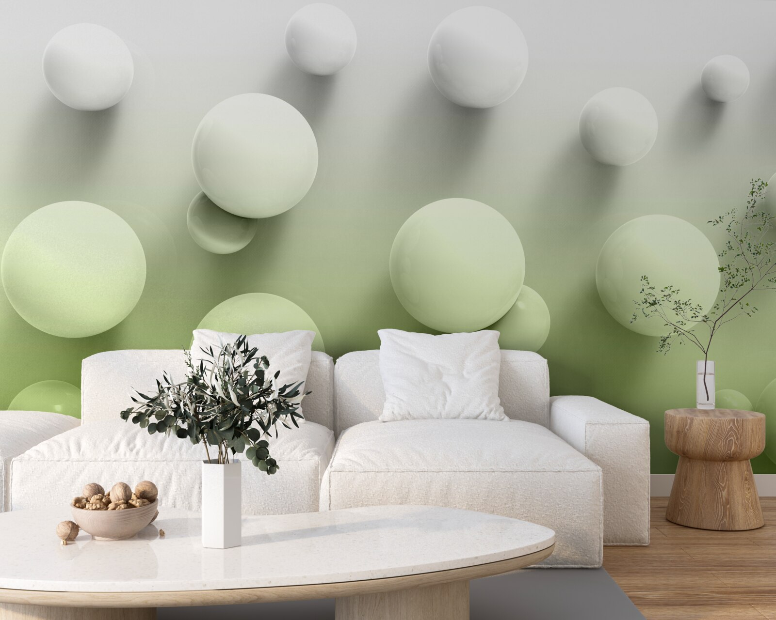 Фотошпалери градієнтні плаваючі білі кульки