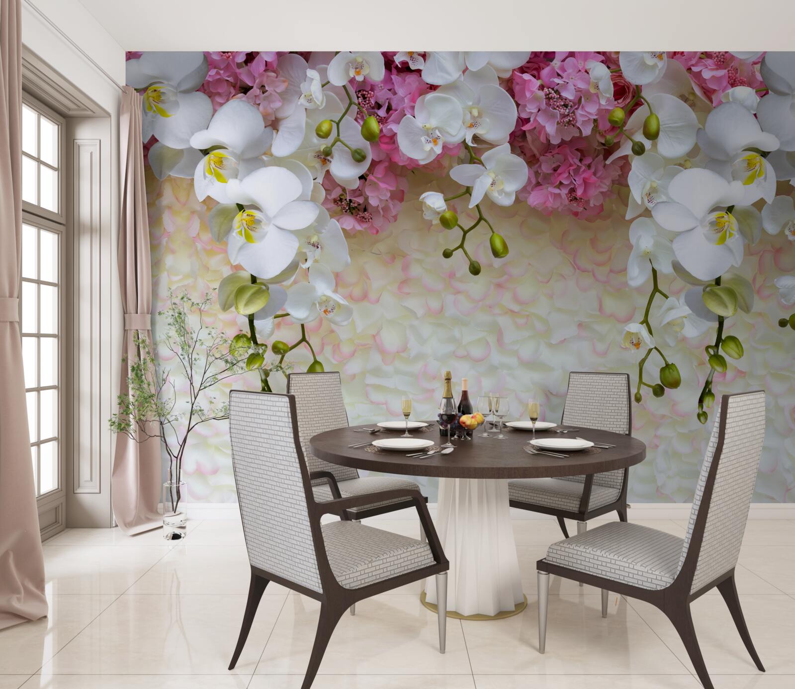 Фотошпалери гілки різних орхідей спускаються вниз