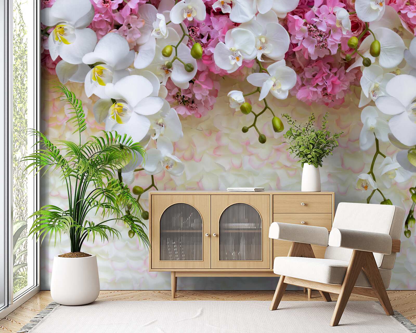 Фотошпалери гілки різних орхідей спускаються вниз