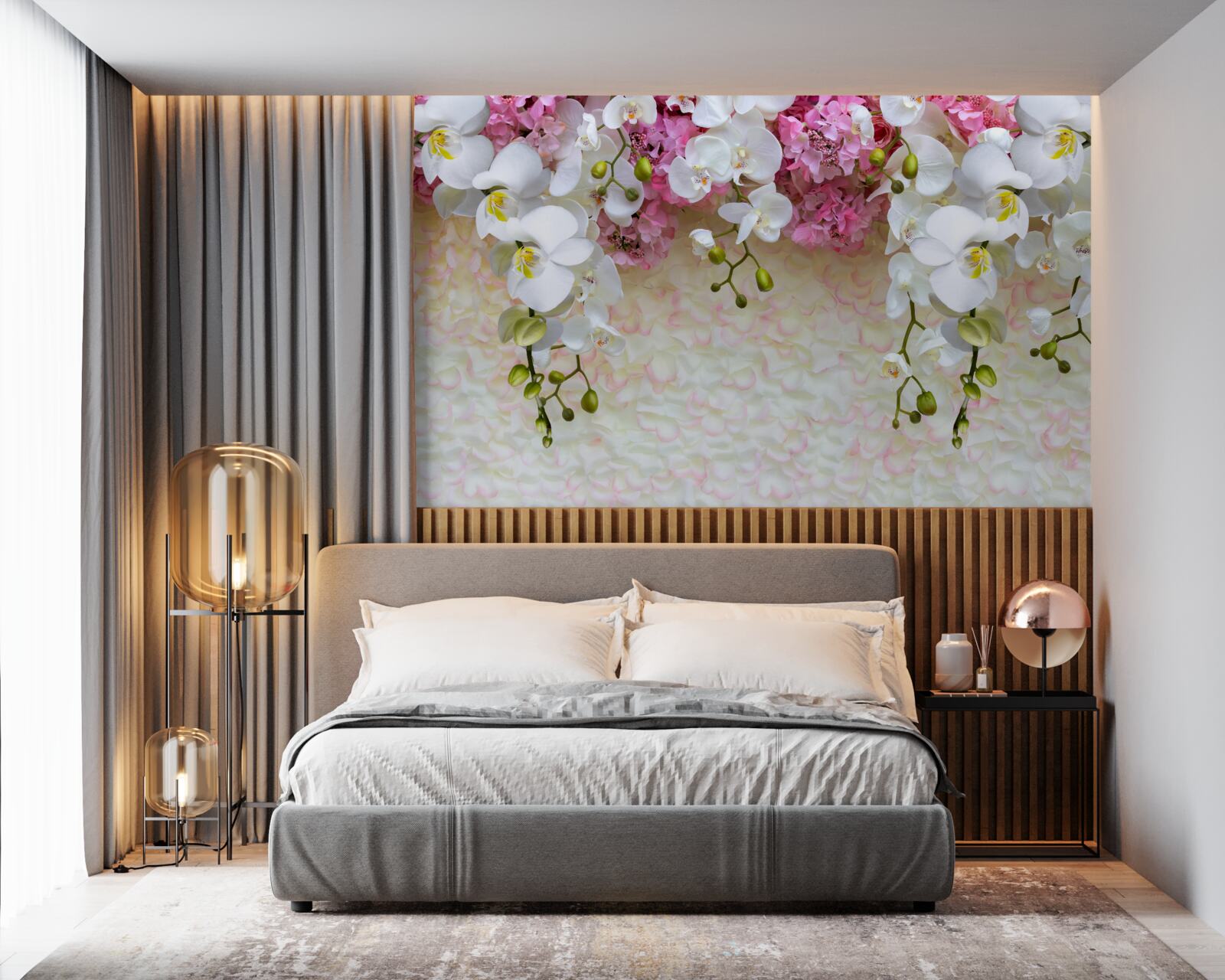 Фотошпалери гілки різних орхідей спускаються вниз