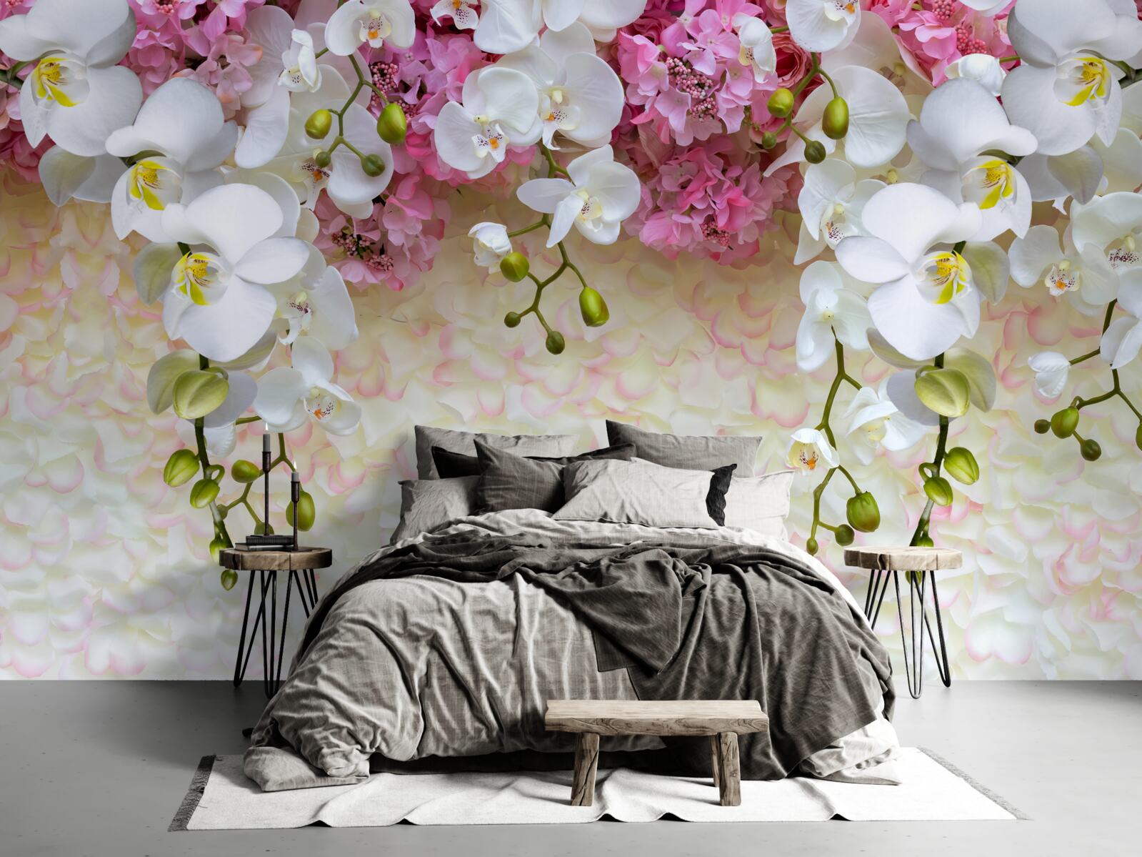 Фотошпалери гілки різних орхідей спускаються вниз