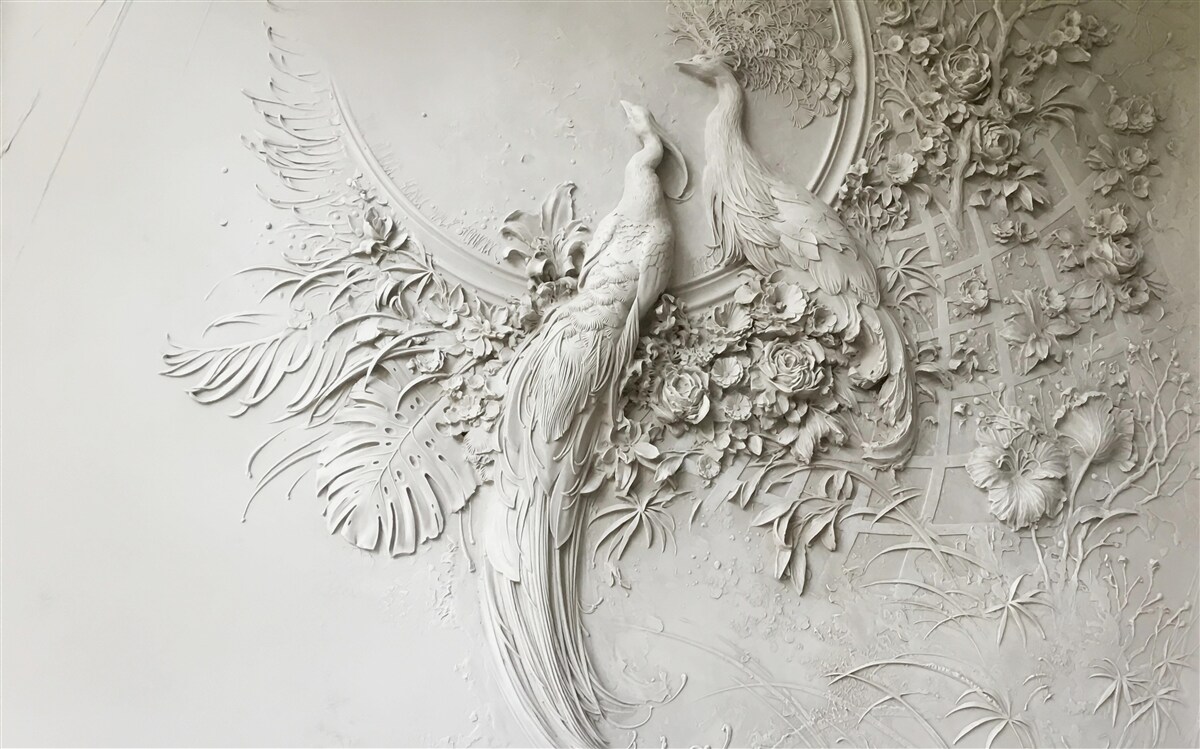 Фотошпалери павичева сім'я в розквіті сил на дереві